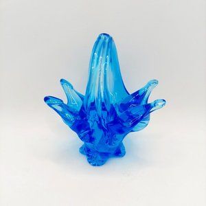 Vintage - Chalet Art Glass Bomboniere Whimsey Aqua Blue 4-1/2"H x 4"W Midcentury